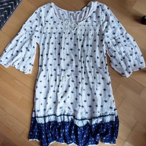 Mudd - Blue and White Patterned Peasant Dress